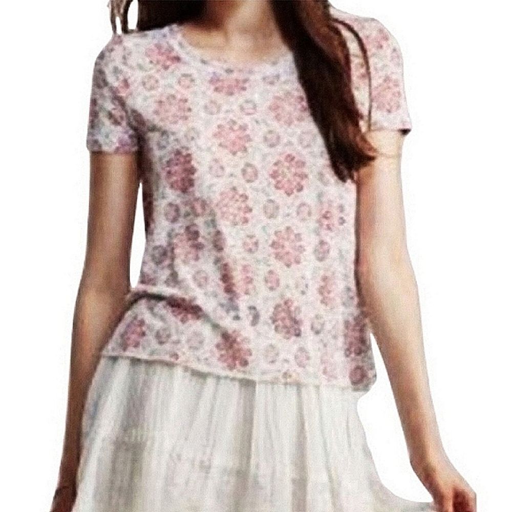 Bethany Mota Red Floral Mandala Print Swing Style Short Sleeve Roundneck Top